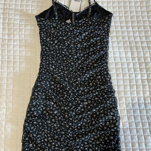 H&M Black Floral Ruched Bodycon Mini Dress New