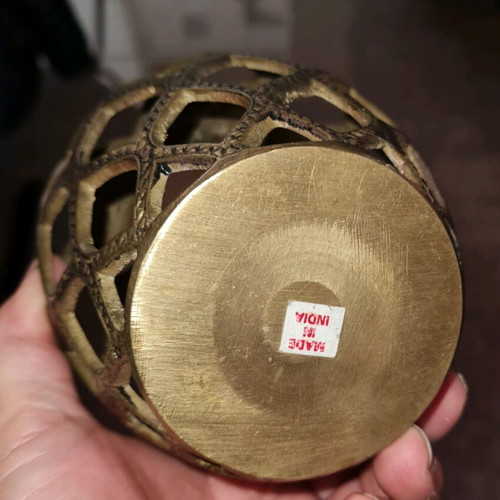 Vintage brass handmade vase with pierced design like new