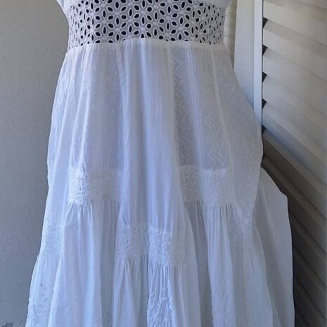 White Boho Dress with Embroidery and Lace, Like New, Size XL