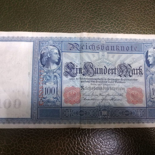 German 100 mark banknotes 1910 used, rare authentic