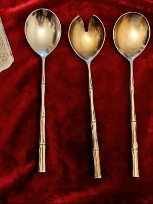 Vintage Silver-Plated Serving Set 5 Pieces Bamboo Style 1970s