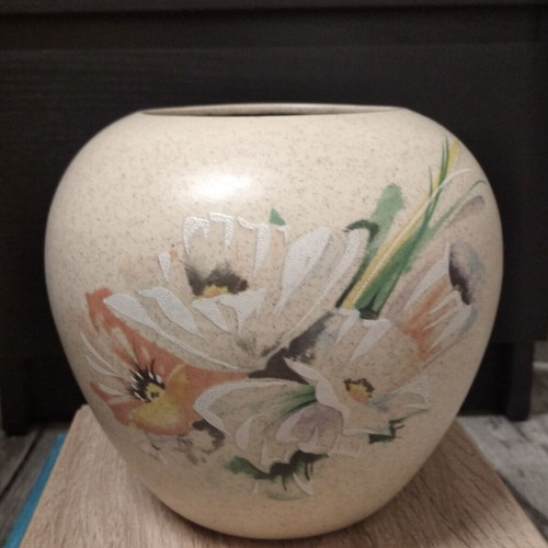 Vintage ceramic vase hand-painted, German 1960s