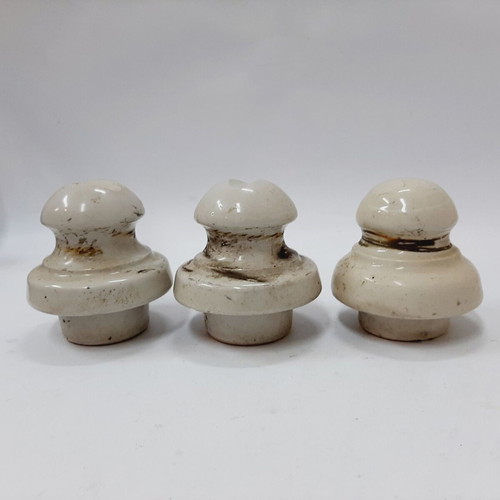 Levira porcelain electric insulators, capsule shape, vintage, set of 3