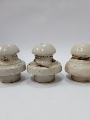 Levira porcelain electric insulators, capsule shape, vintage, set of 3