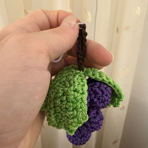 Grape keychain handmade, green and purple