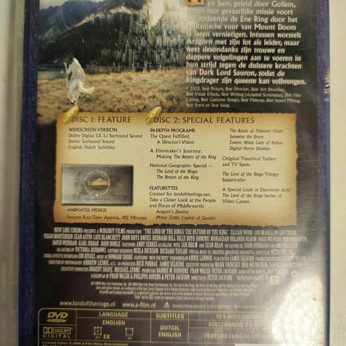 The Lord of the Rings The Return of the King DVD like new, with English subtitles