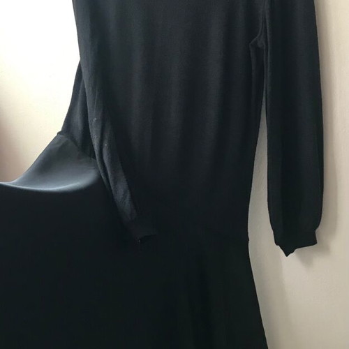 Zara black midi dress with balloon sleeve and satin hem like new