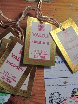 Drink labels new, Kissamos white wine and Valdji Mandarinette 1962