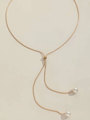 Pearl adjustable necklace new, beige and gold