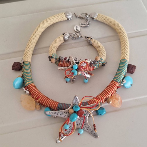 IliasG Greek Artwear necklace and bracelet set new, boho chic