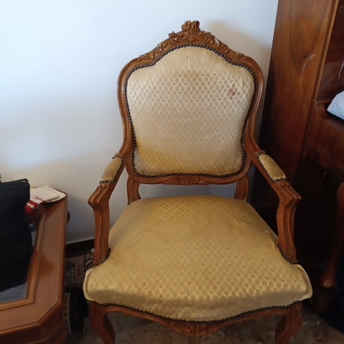 Chair solid wood classic carved used, needs upholstery repair