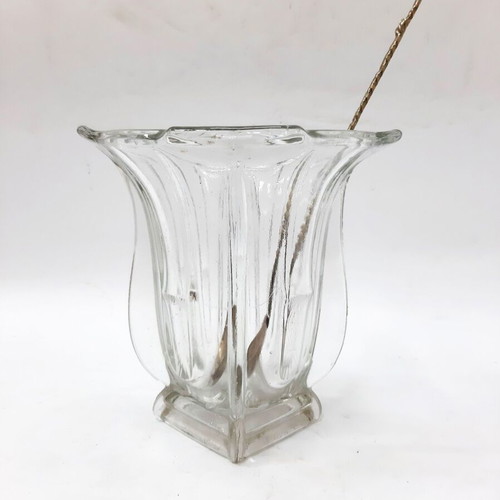 French vintage crystal ice bucket with spoon, like new