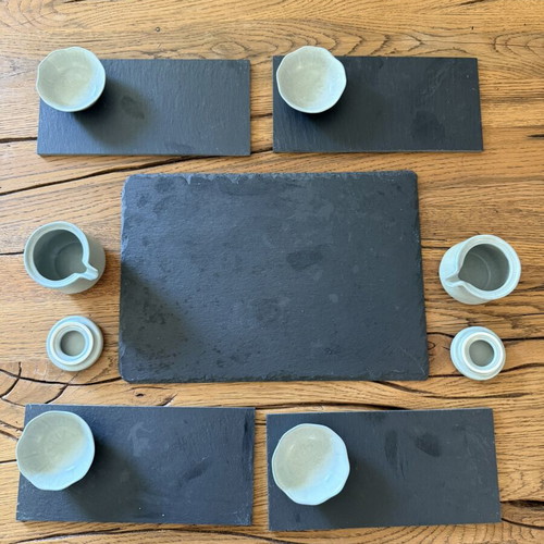 Flying Tiger Copenhagen Ceramic Sushi Set 12pcs with Slate Platter used