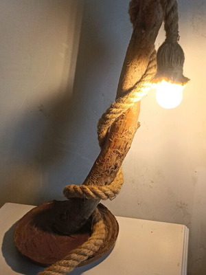 Handmade lamp with cement base and pine wood