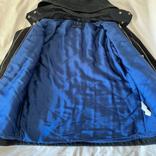 Zara black parka with blue satin lining and detachable hood size L