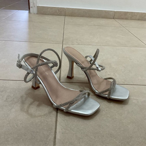 Strass gray sandals like new, size 38-38.5
