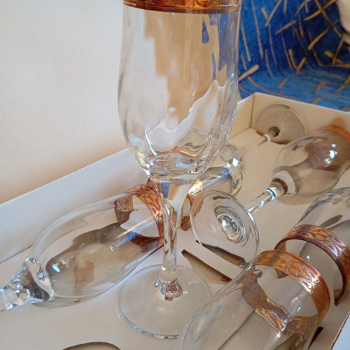 Cristal Mode vintage set of 6 champagne flute glasses like new with gold rim