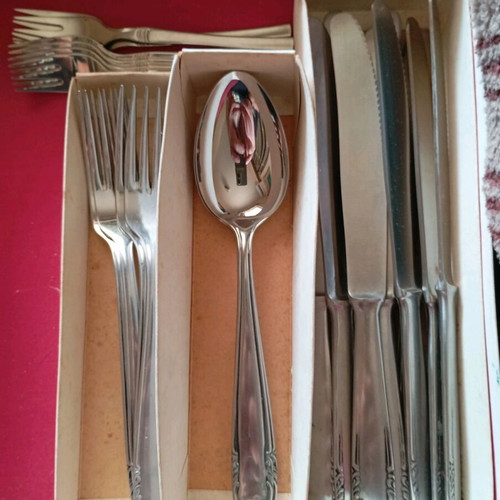 Noritake 18-8 flatware set used, Japan Airlines vintage