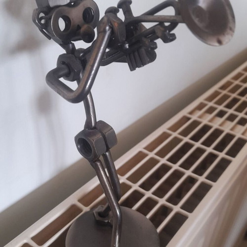 Metal decorative musician statue with trumpet like new, industrial style 19cm