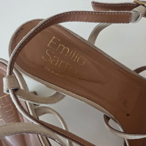 Emilio Sarto Strappy Square Toe Heel Sandals used, champagne metallic