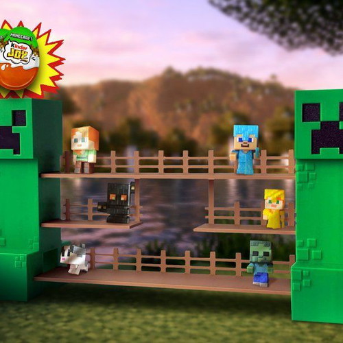 Minecraft Kinder Joy figure display stand with creeper towers