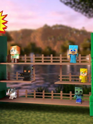 Minecraft Kinder Joy figure display stand with creeper towers