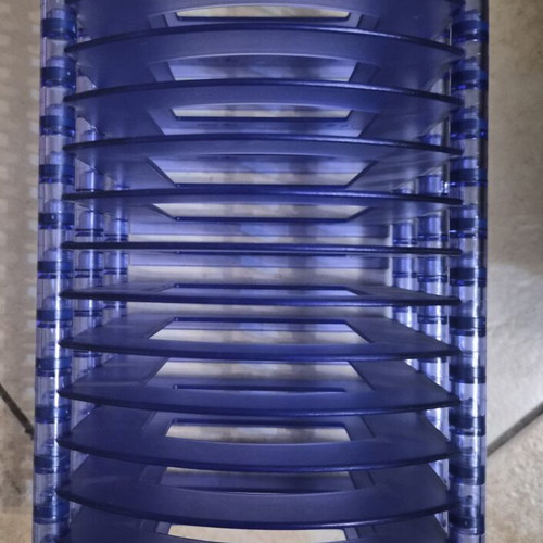 Vintage plastic CD stand used, translucent blue-purple, capacity 15 CDs