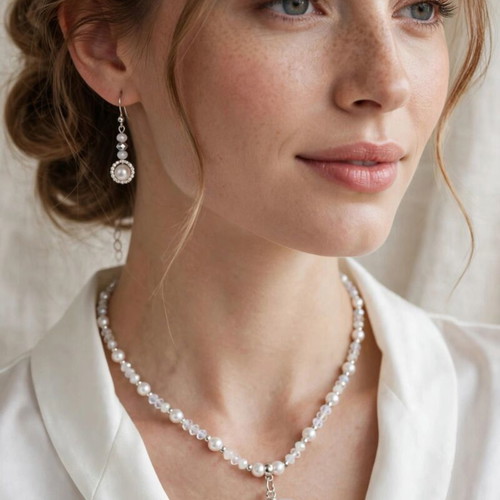handmade crystal beaded elegant jewellery, necklace and earrings set