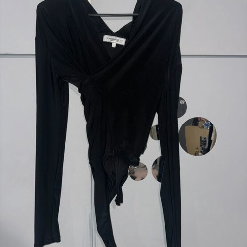 Satin bodysuit new with V neck, black, Pull & Bear XS