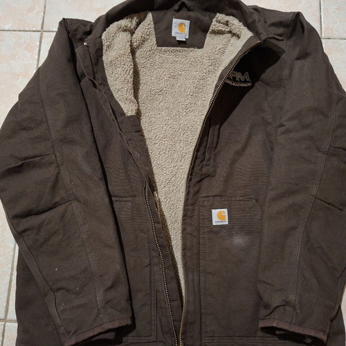 Carhartt Sherpa Lined Washed Duck Canvas Workwear Jacket, XL