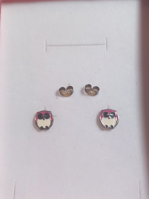 Silver 925° earrings children's with enamel owl new
