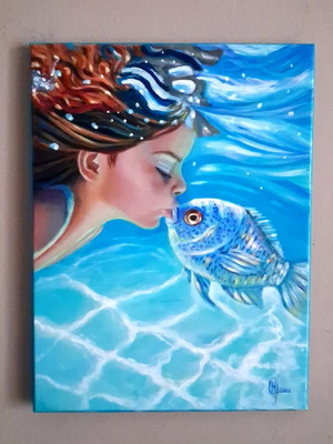 Картина с акрилни бои 30x40 см на платно, заглавие Лято