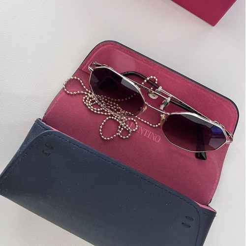 Valentino octagonal metal sunglasses with chain, gold