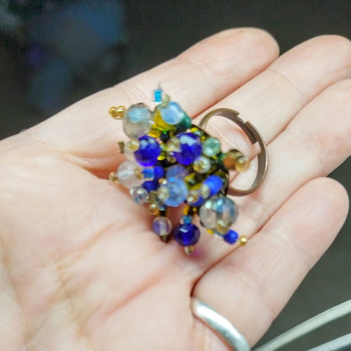 Blue beaded ring new handmade