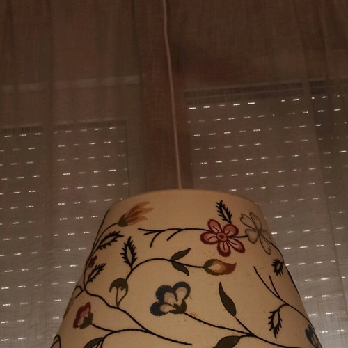 Alvine Pärla ceiling lamp used, fabric shade with embroidered flowers
