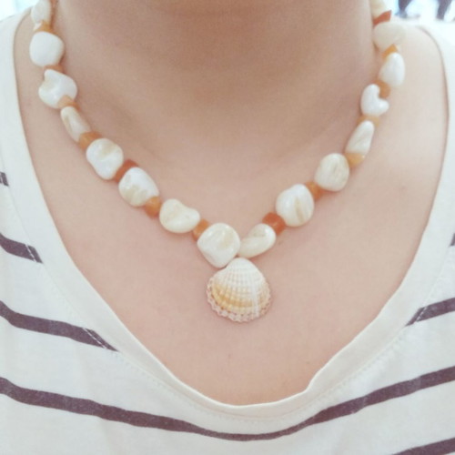 Handmade shell necklace new with semi-precious stones and magnetic clasp