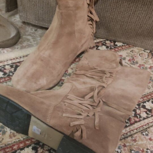 Suede boots with fringes used, size 41, beige brown