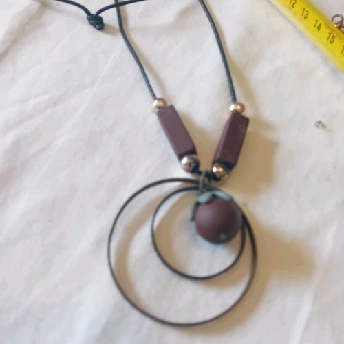 Necklace long handmade on black cord like new
