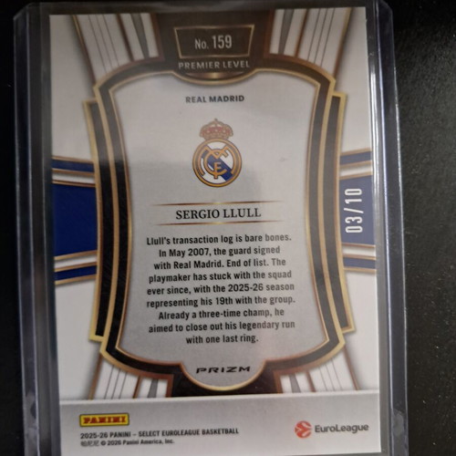 Panini Select Euroleague Sergio Llull Premier /10 card new