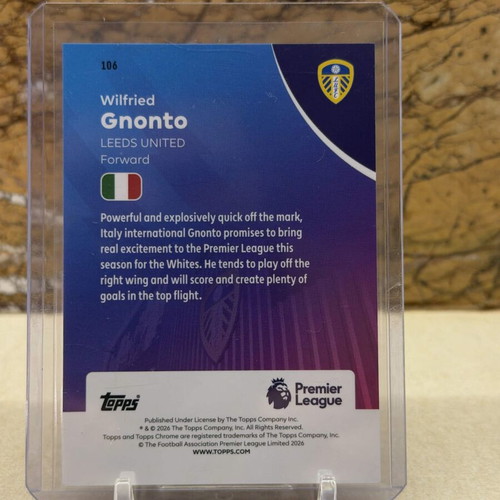 2026 Topps Chrome Premier League Soccer Wilfried Gnonto Purple Wave Refractor