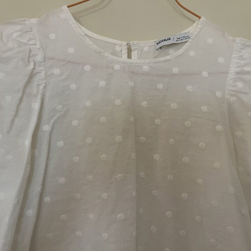 Pull and Bear polka dot shirt used, white cotton, size S