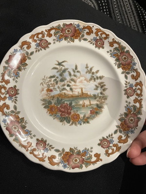 Porcelain plates vintage set Pontesa Spain, 6 pieces, like new