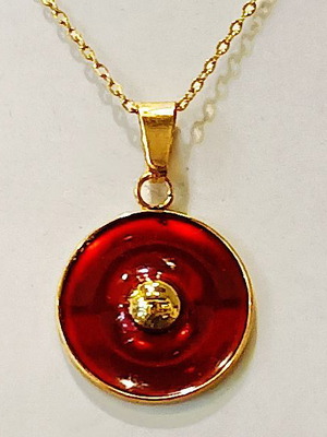 Ατσάλινο χειροποίητο κολιέ Apefthon σε χρυσαφί με κόκκινο σμάλτο, καινούργιο