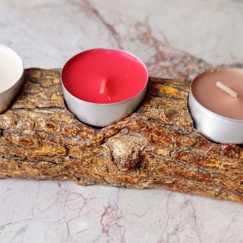 Traditional Handmade Wooden Candle Holder for 3 Tealights from Makrinitsa Pelion