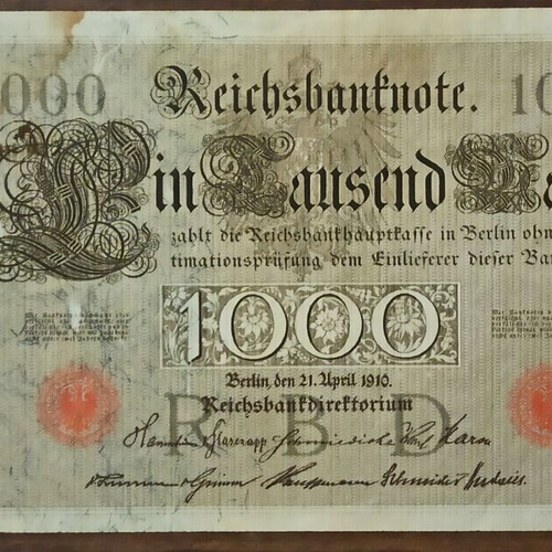 Collectible paper money used, set of 2, German Reich 1910