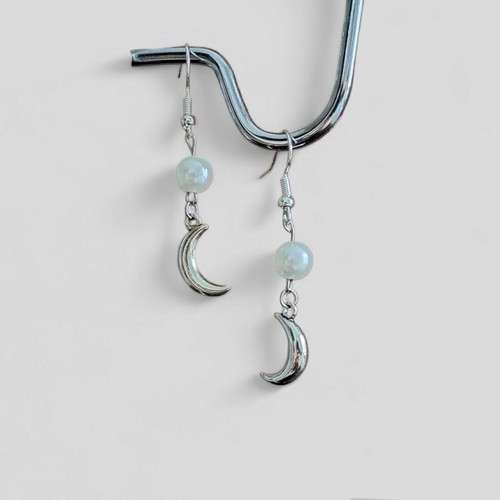 Earrings crescent moons with pearls upcycled, new