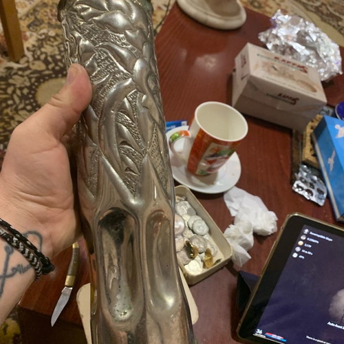 Bronze Carved Vase Shell with Silver Plating