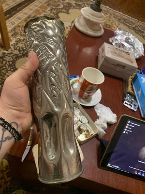 Bronze Carved Vase Shell with Silver Plating