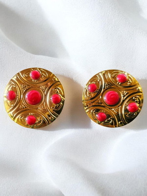 Steel earrings new, red and gold boho style