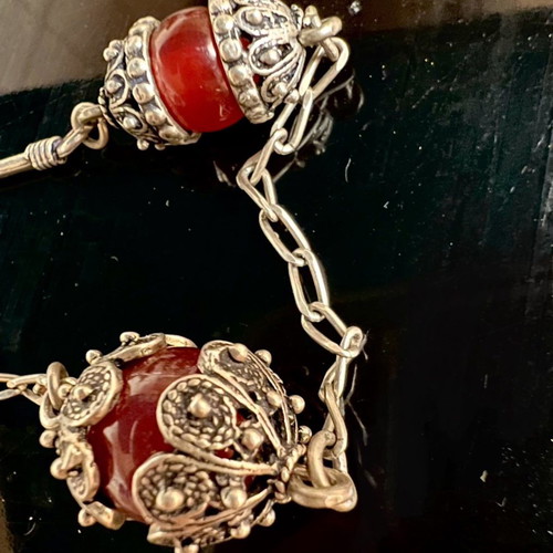 Silver necklace old with carnelian and intricate detail